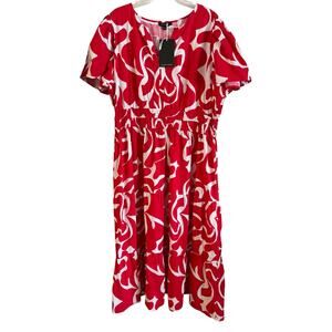 NWT Meadow Rhodes Maxi Dress Short Sleeve Red Floral Size 3X Smocked Waist
